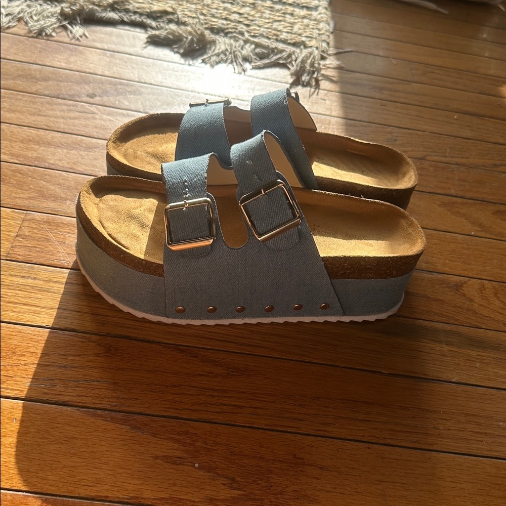 Blue Platform Sandals with Buckles